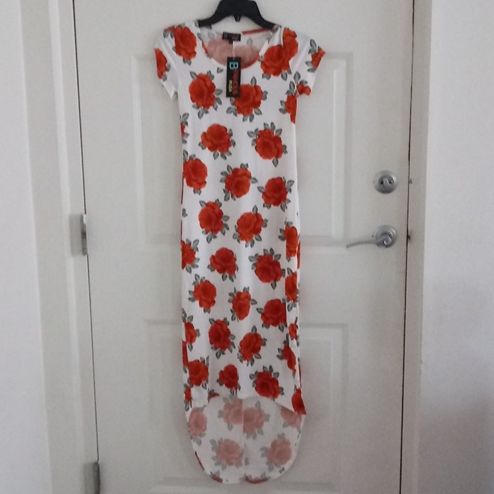 White Maxi Dress with Red Roses